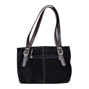 Tig & Co Black Suede Leather Shoulder Bag Casual Grunge Boho